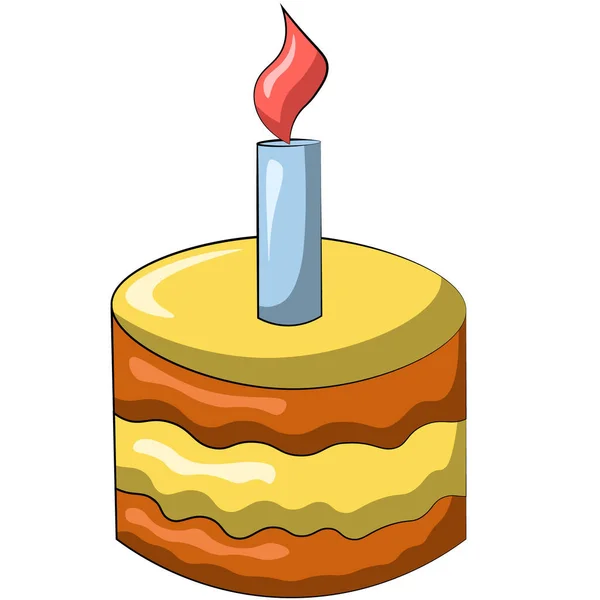 Einteiliger Kuchen mit Kerze. Illustration in Farbe zeichnen — Stockvektor