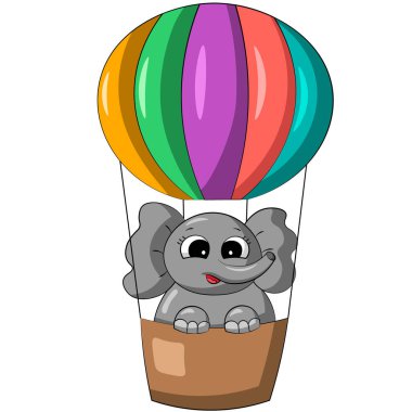 Sıcak hava balonunda şirin bir Fil çizgi filmi. Resimleri renkle çiz