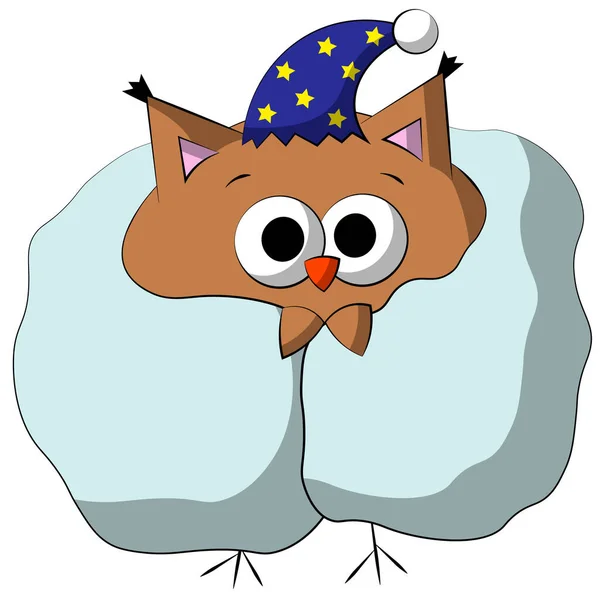 Słodka sowa z kreskówki z kocem. Rysuj ilustrację w kolorze — Wektor stockowy