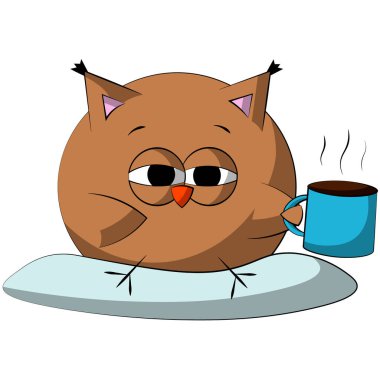 Yastıklı ve kahveli sevimli bir Baykuş çizgi filmi. Resimleri renkle çiz