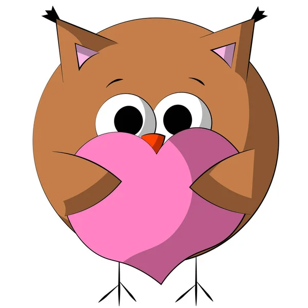 可爱的卡通猫头鹰与心脏。用彩色画出图解 — 图库矢量图片