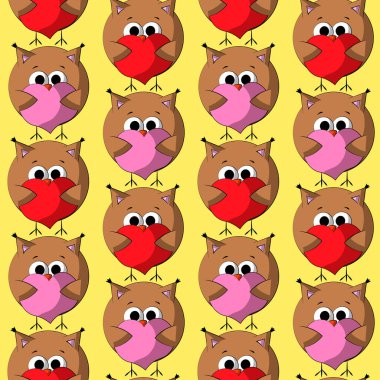 Sevimli, karikatür baykuşlu, kusursuz vektör deseni.