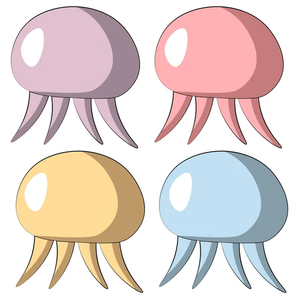 Mini set cartoon Jellyfish. Draw illustration in color — 스톡 벡터