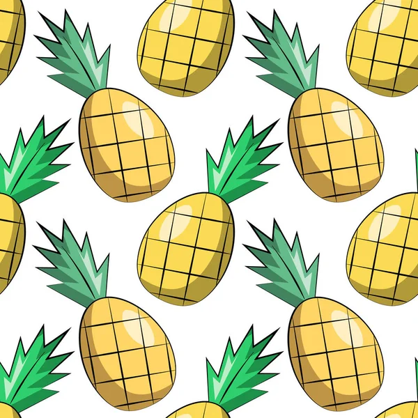 Seamless vector pattern with cartoon yellow pineapple — Vetor de Stock