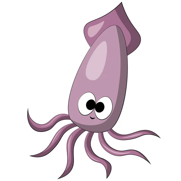 Cute cartoon Squid. Draw illustration in color — Stock Vector