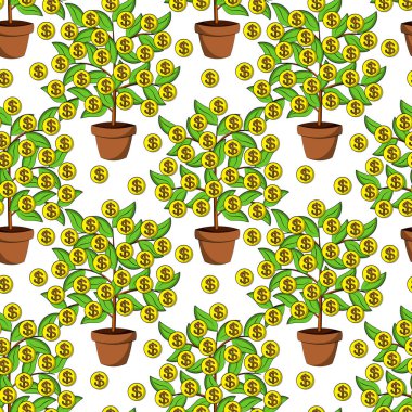 Para ağacı ve madeni parayla kusursuz vektör deseni