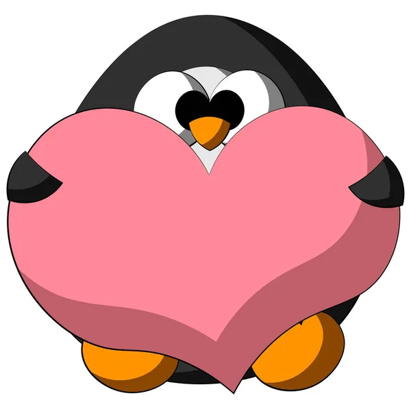 Netter Cartoon Pinguin mit Herz. Illustration in Farbe zeichnen — Stockvektor