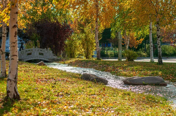 Adlerskulptur, Wasserfall, Fluss, — Stockfoto