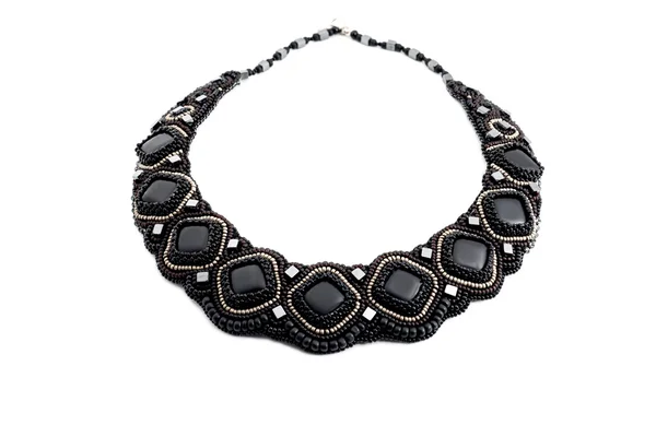 Collana di perline nere con pietre — Foto Stock