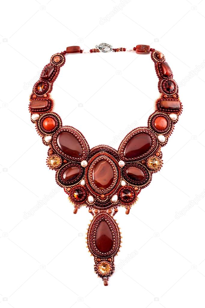 Red beaded necklace with stones