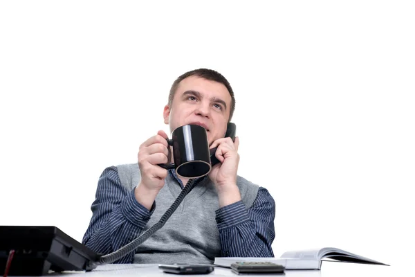 Office worker. young office worker resting with a cup of coffee — Stock Photo, Image