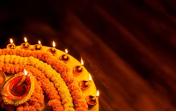 Happy Diwali Clay Diya Lampen Entzündet Während Dipavali Hinduistisches Lichterfest — Stockfoto