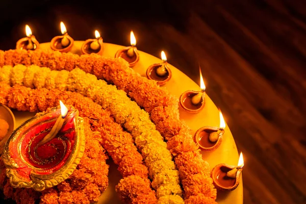 Happy Diwali Clay Diya Lampen Entzündet Während Dipavali Hinduistisches Lichterfest — Stockfoto