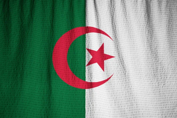 Closeup rüzgarda karıştırdı Cezayir bayrağı, Cezayir bayrağı — Stok fotoğraf