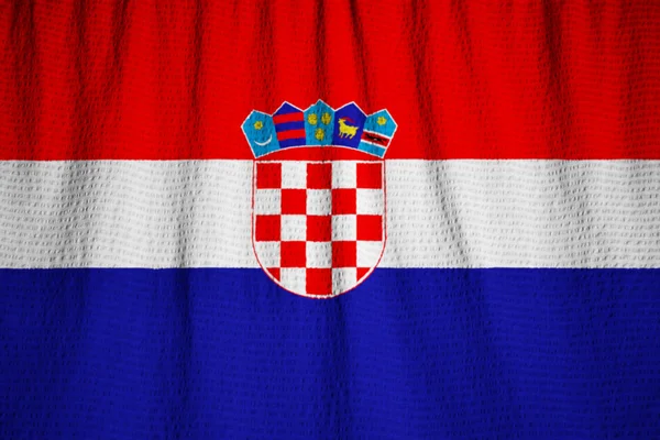Closeup of Ruffled Croatia Flag, Croatia Flag Blowing in Wind