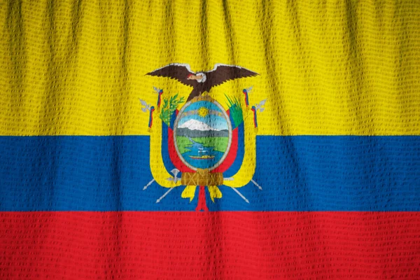 Closeup of Ruffled Ecuador Bandeira, Equador Bandeira Blowing in Wind — Fotografia de Stock