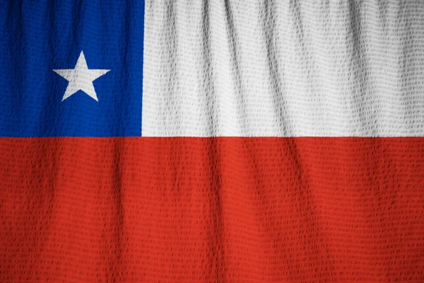 Closeup of Ruffled Chile Flag, Chile Flag Blowing in Wind