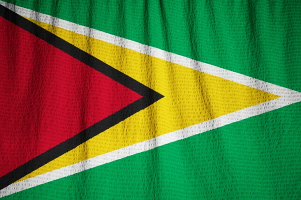 Closeup of Ruffled Guyana Flag, Guyana Flag Blowing in Wind — Stock Photo, Image