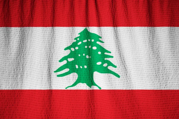 Closeup of Ruffled Lebanon Flag, Lebanon Flag Blowing in Wind — Stock Photo, Image
