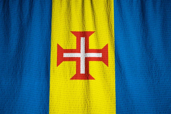 Closeup of Ruffled Madeira Flag, Madeira Flag Blowing in Wind — Stock Photo, Image