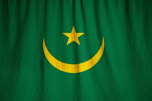 皱的毛里塔尼亚国旗、 毛里塔尼亚国旗的特写 — 图库照片