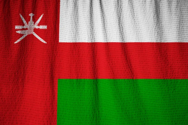 Closeup of Ruffled Oman Flag, Oman Flag Blowing in Wind — Stock Photo, Image