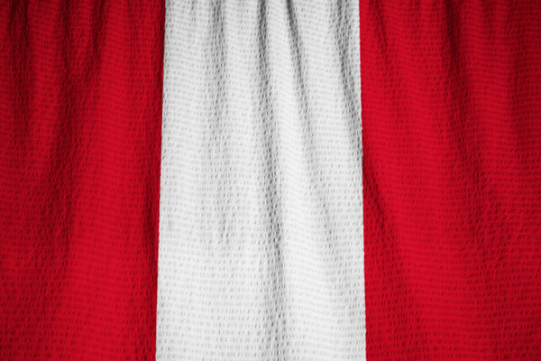 Closeup of Ruffled Peru Flag, Peru Flag Blowing in Wind