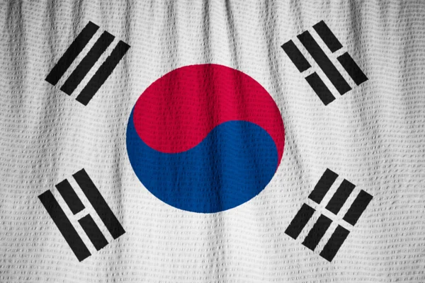 Primer plano de la bandera de Corea del Sur con volantes, bandera de Corea del Sur —  Fotos de Stock