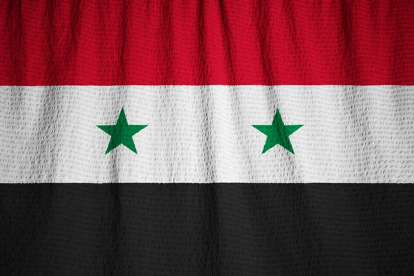 Closeup of Ruffled Syria Flag, Syria Flag Blowing in Wind — Stock Photo, Image