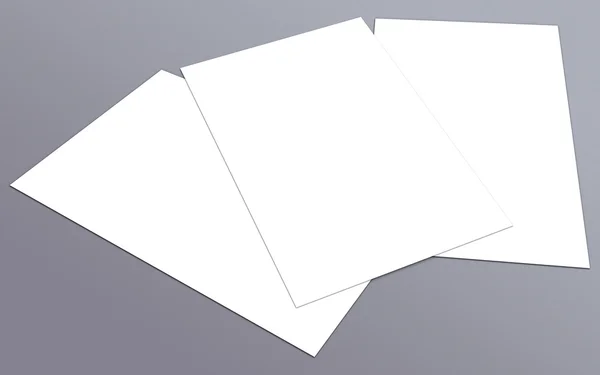Blank white paper A-4 flyer collection on grey background — Stock Photo, Image