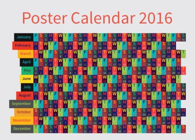 2016, vektör tasarım yazdırma şablonu için poster takvim