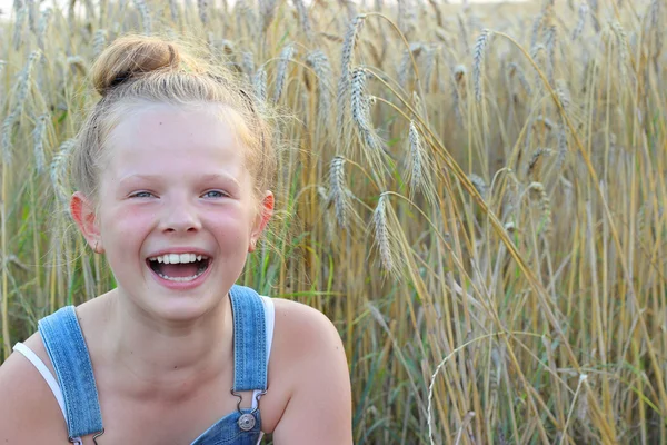 Красивая девушка на зерновом поле — стоковое фото
