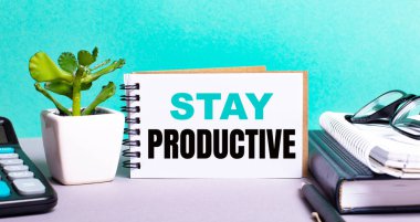 StAY Prodüksiyon, saksı çiçeği, günlükler ve hesap makinesinin yanındaki beyaz karta yazılır. Organizasyon kavramı