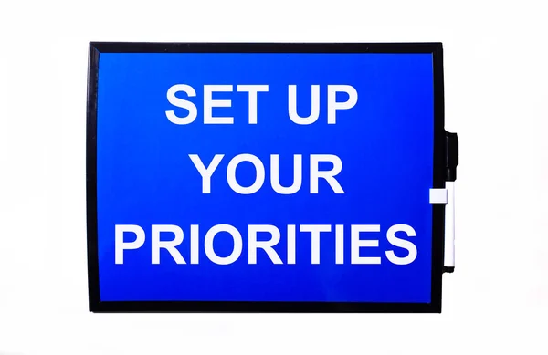 Sfondo Blu Iscrizione Bianca Set Your Priorities — Foto Stock