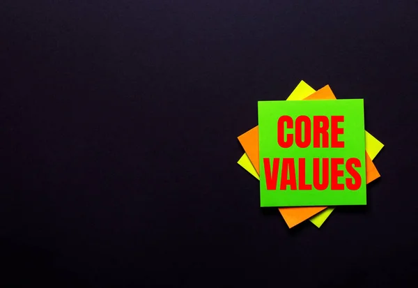 Words Core Values Bright Sticker Dark Background Copy Space — ストック写真