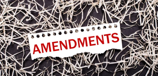 White Sheet Paper Text Amendments Lies White Shavings Dark Background — Stock Photo, Image