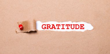 Kırmızı düğmeyle tutturulmuş yırtık kraft kağıdının altında beyaz bir kağıt var.