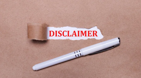 Kraft Paper White Pen White Strip Paper Text Disclaimer — Stockfoto