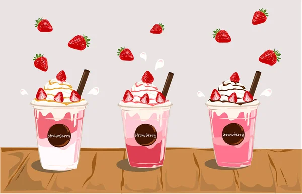 Aardbeien Milkshakes Patroon Vector Illustratie — Stockvector