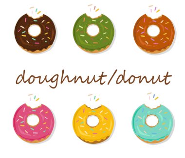 Çörek seti, vektör illüstrasyonu