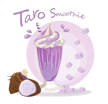 Taro Smoothies in a glass isolated on white background. Vector illustration. clipart