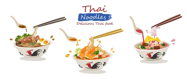 Thai Noodles Banner Vector Illustration — Stock Vector