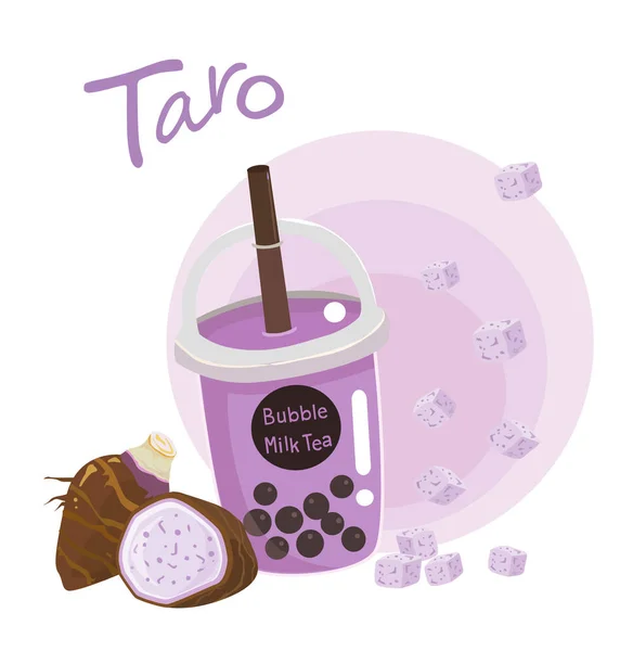 Taro Bellenmelk Thee Melk Cocktail Een Glas Drank Met Een — Stockvector