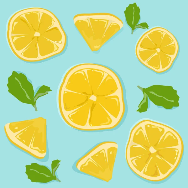 Lemon Colorful Seamless Light Blue Background Vector — Stock Vector