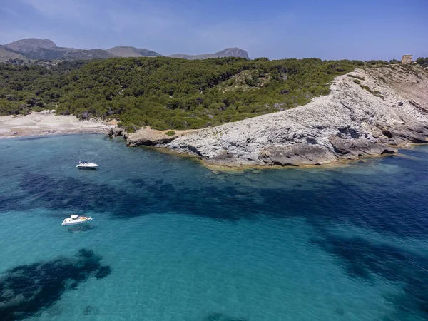 Imbarcazioni Diporto Ancorate Area Naturale Protetta Capdepera Maiorca Isole Baleari — Foto Stock