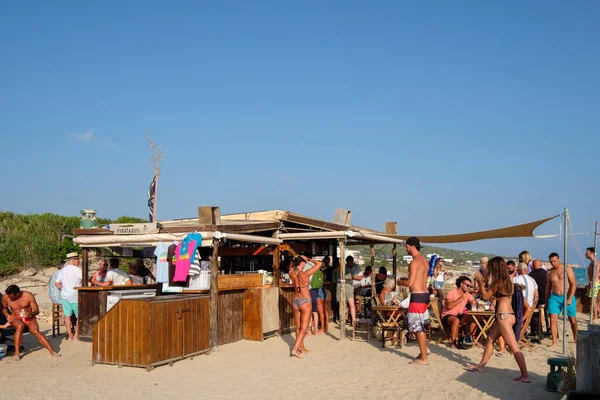 Pirata Bus Playa Migjorn Formentera Baleár Szigetek Spanyolország — Stock Fotó