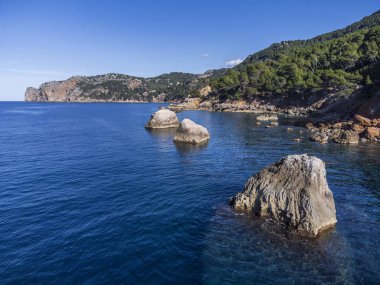 Resifler ve adacıklar, Llucalcari, Deia, Serra de Tramuntana 'nın doğal alanı, Mayorka, Balearic Adaları, İspanya