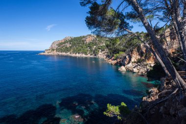 Alconasser kıyıları - Bens de Avall -, Muleta dağı ve Punta Rotja pelerini, Deia, Serra de Tramuntana 'nın doğal alanı, Mayorka, Balearic Adaları, İspanya