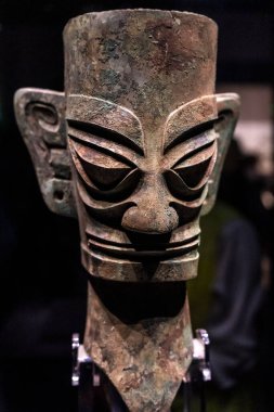 Bronz İnsan Başı, Shang Hanedanı, Sanxingdui, Chengdu, Sichuan, Çin Halk Cumhuriyeti, Asya
