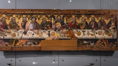 Kutsal Yemek, mizaç tablosu, 15. yüzyıl Santa Constanza de Linya sunağı, I. Jaume Ferrer, Diocesan ve Bölgesel Solsona Müzesi, Lleida, Katalonya, İspanya 'ya atfedilmiş.